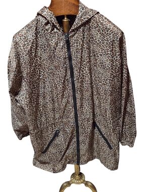 ShedRain Leopard Print Nylon Packable Hooded Rain Lightweight Jacket Size L/XL